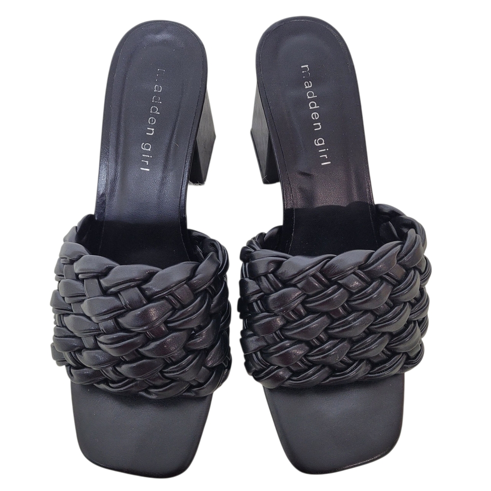 Madden Girl Gretchen Black Braided Square Toe Block Heel Faux Leather Sandals 8 - Picture 4 of 9